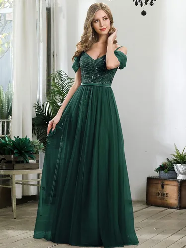 Vista 4 de Ever-Pretty Vestido largo de dama de honor acampanado con hombros descubiertos para mujer 0766