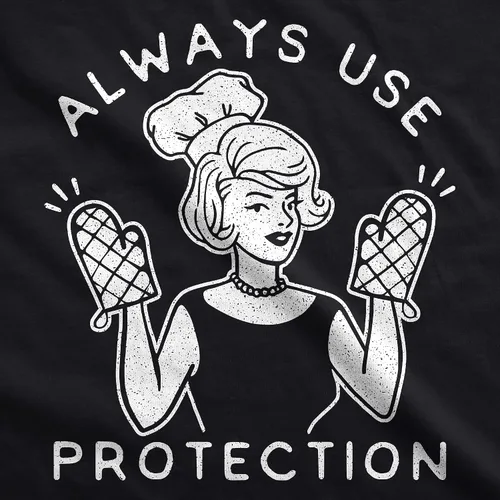 Vista 2 de Always Use Protection Cookout Apron Funny Sarcastic Sexual Innuendo Apron Funny Aprons, Graphic Grill Apparel, Cool Adult Humor Cover, Heat