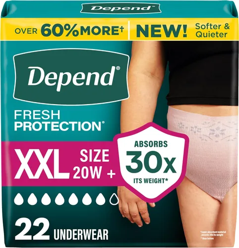 Vista 26 de Depend Fresh Protection - Pañales para adultos, ropa interior de incontinencia y para pérdida de orina posparto para mujer, desechable, máxima