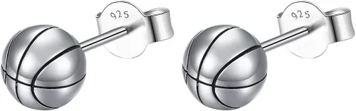 Vista 7 de Aretes de plata de ley S925 para baloncesto, béisbol, fútbol, rugby, softbol, voleibol, bola, bola, para mujeres y hombres