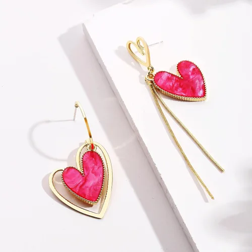 Vista 2 de Asymmetrical Heart Earrings Heart Drop Earrings Heart Dangle Earrings For Women Birthday