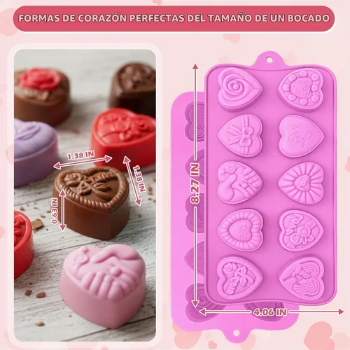 Vista 3 de HKNMTT Moldes de corazón de silicona para el día de San Valentín, 10 formas de conversación de amor, regalos de trufa, tamaño de bocado, molde