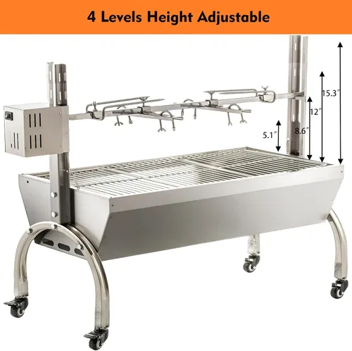 Vista 5 de DEWOSEN Asador con espetón de parrilla de 50W, 51 pulgadas, parrilla BBQ para exterior, pequeño, para asar cerdo y cordero, 132LBS/60KG, de acero