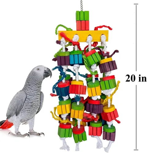 Vista 4 de Juguetes masticables grandes para guacamayos, gris africano, loros amazónicos, cokatoos (20 pulgadas)