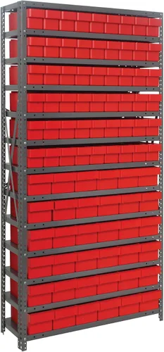 Vista 296 de Quantum QSBU-245BK Heavy Duty Shelving Unit with (7) Shelves and (24) QUS245 Black Bins for Garage Warehouse Storage Distribution 400 lb Load