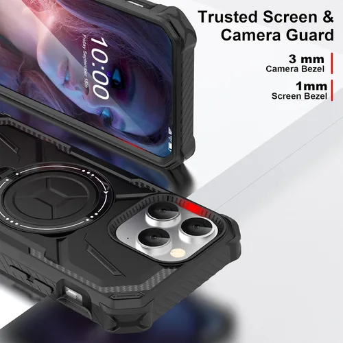 Vista 3 de Para iPhone 15 Pro Max Funda Con Soporte A Prueba De Golpes 15 Pro Max Cubierta Protectora Para 15 Pro Max 2023 6.7 Pulgadas - Negro