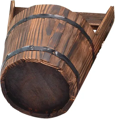 Vista 8 de DOITOOL Macetas colgantes rústicas de madera, maceta colgante de cubo rústico de madera para deseos, maceta para suculentas, maceta para patio