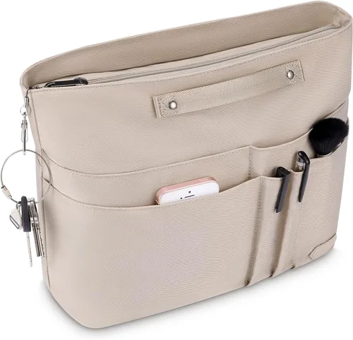 Vista 7 de HyFanStr Organizador de bolso para bolsos, organizador de bolsa de mano, bolsa con cremallera para mujer, organizador de bolso interior con 15