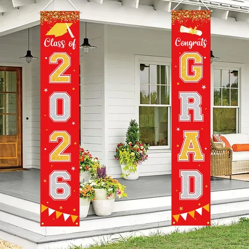 Vista 8 de Bandera de decoración de graduación 2025 GRAD Bandera negra para porche y puerta de bienvenida para pared interior y exterior, decoración