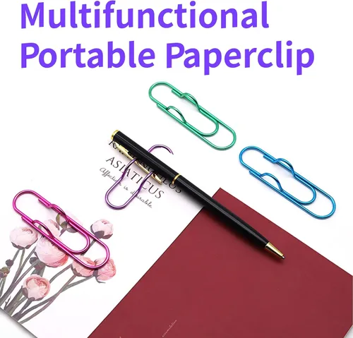Vista 4 de Soporte para bolígrafo para cuaderno, 20 clips de metal coloridos para bolígrafos, soporte multifuncional para clips de papel, portátil, lindo