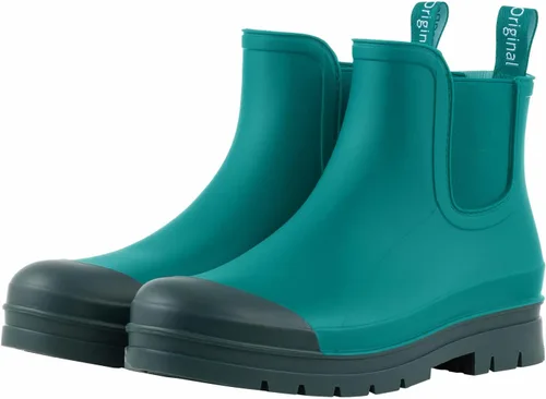 Vista 14 de Planone - Botas cortas de lluvia de ancho amplio para mujer, Chelsea impermeables de moda para mujer, botas de jardín al aire libre mate, botas