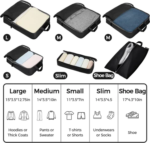 Vista 117 de BAGAIL 4 Set/6 Set Ultraligero Compresión Embalaje Cubos Organizador de Embalaje para Accesorios de Viaje Equipaje Maleta Mochila