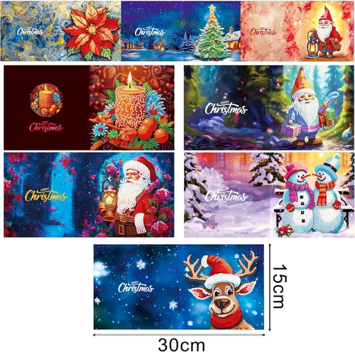 Vista 7 de LUSandy 8 paquetes de tarjetas de Navidad con pintura de diamante 5D para adultos, gnomos de Navidad, tarjetas de felicitación de arte de Papá Noel