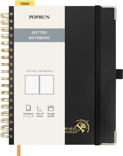 Vista 15 de POPRUN - Cuaderno de notas con espiral y puntos, diario A5 de 5.75" x 8.25", papel grueso de 120 gsm, 141 páginas numeradas, tapa dura para hombres