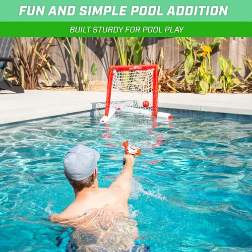 Vista 2 de GoSports Lacrosse - Juego de portería flotante para piscina, incluye portería de agua, 2 palos y 4 bolas suaves, color rojo