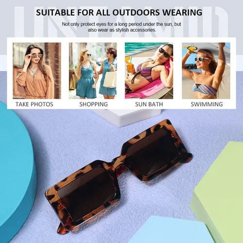 Vista 6 de UNTAMID Lentes de sol rectangulares de moda para mujer, lentes de sol retro a la moda, protección UV 400, marco cuadrado