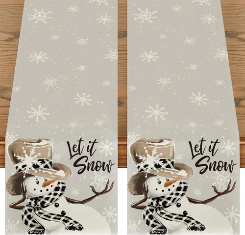 Vista 11 de Artoid Mode Camino de Mesa de Invierno Rojo Muñeco de Nieve Copo de Nieve Let it Snow, Decoración de Mesa de Cocina Comedor de Temporada Navideña