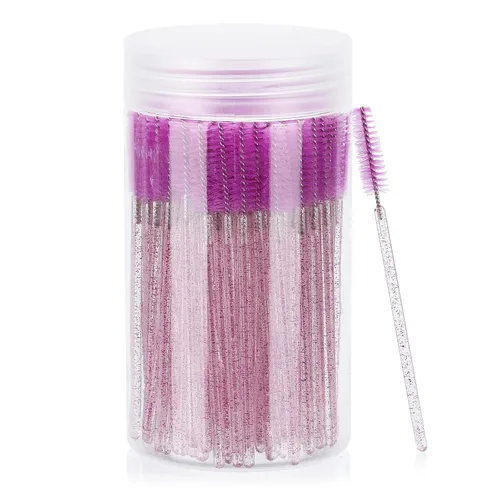 Vista 9 de 100 piezas de varitas de rímel desechables, cepillos espirales de cejas de cristal para extensiones de pestañas, cepillos de pestañas negros