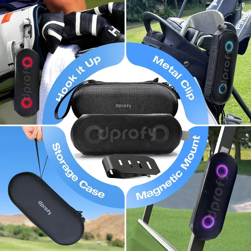 Vista 4 de Dprofy Nueva Reproducción 2 Rondas, Altavoz de Golf Magnético Bluetooth, Altavoz Portátil Pro Inalámbrico Estéreo con Bajo Profundo, Resistente al