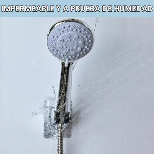 Vista 5 de Soporte para cabezal de ducha, adhesivo fuerte e impermeable, soporte de pared, soporte de cabezal de ducha de mano ajustable, sin taladrar y usar