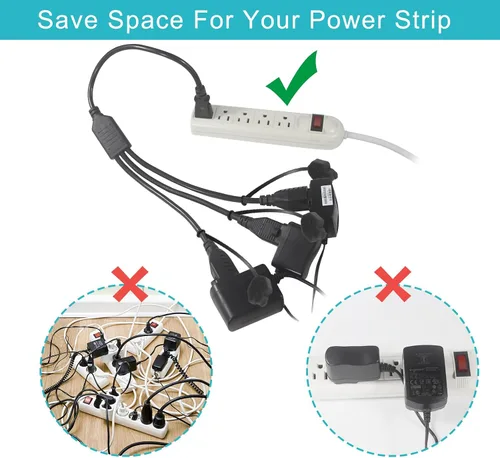 Vista 2 de Cable de extensión de alimentación para exteriores de 18 pulgadas, divisor de 3 vías, cable de alimentación de 1 a 3 salidas divisores, cable