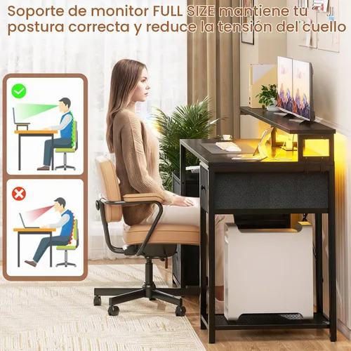 Vista 7 de Aheaplus Escritorio para computadora con 3 cajones, escritorio de oficina en casa con cajón de archivos y toma de corriente, escritorio gaming