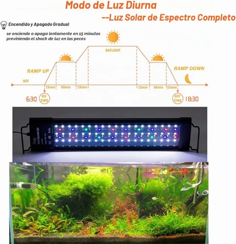 Vista 4 de hygger Luz LED de encendido y apagado automático para acuario de 12 a 17 pulgadas, regulable, 7 colores, espectro completo, para tanque de agua