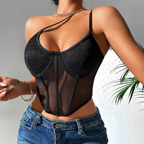 Vista 6 de Y2K - Camiseta sin mangas con cuello en V y tirantes delgados para mujer