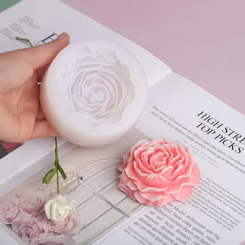 Vista 3 de 2 moldes de silicona para velas de flores de peonía y rosas para velas, jabón, resina y arcilla