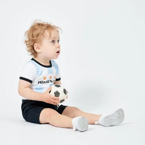 Vista 5 de Cnins Camiseta de fútbol para niños pequeños de 0 a 24 M para fanáticos de los deportes, camiseta de fútbol para niñas recién nacidas, mameluco