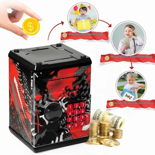Vista 5 de Alcancía de cajero automático para niños y niñas, Vcertcpl - Mini alcancía de monedas con contraseña, caja de ahorro con agarre automático