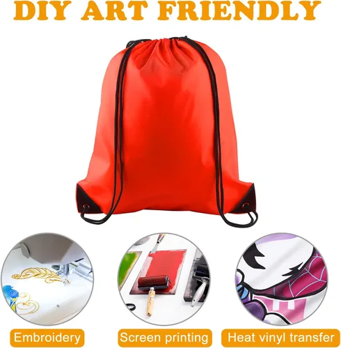 Vista 4 de KUUQA 40 bolsas de mochila con cordón, bolsas de almacenamiento para escuela, gimnasio, viajes, Rojo -, Classic