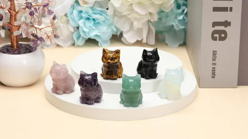Vista 6 de Jovivi Figuras de cristal de gato de aventurina verde para decoración