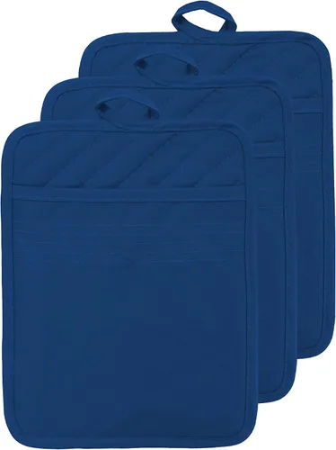 Vista 24 de Oven Pot Holder with Pocket Cotton Heat Resistant Coaster Potholder Kitchen Hot Pad Oven Mitts for Cooking and Baking Square 7"x9" (Aqua, Silicone)