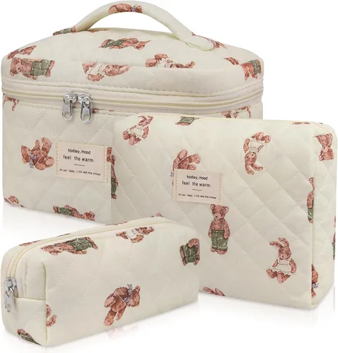 Vista 16 de Juego de bolsas de maquillaje, bolsa de maquillaje acolchada, bolsa grande para cosméticos florales para mujer, bonitas bolsas de maquillaje