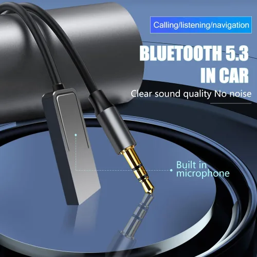 Vista 3 de Adaptador auxiliar Bluetooth Bluetooth 5.3 para automóvil, adaptador auxiliar Bluetooth 5.3 con conector de audio de 0.138 in con entrada
