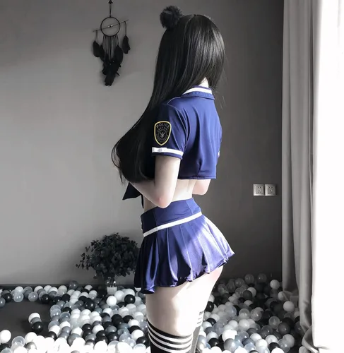 Vista 6 de LureZone Conjunto de lencería sexy para mujer, uniforme de azafata de aerolínea, lindo anime sexy Cosplay