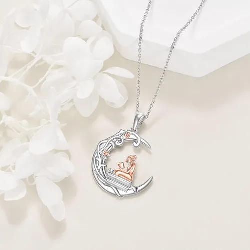 Vista 3 de YFN Collar de plata de ley 925 para amantes de los libros, colgante de lectura para mujer, regalo de graduación, joyería para estudiantes, amigos