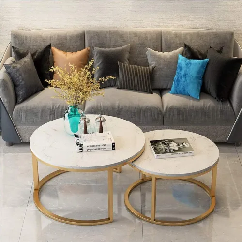 Vista 3 de Mesa Nesting Coffee Table Set of 2 Modern Round Marble Center Table den Metal Nesting Side Tables for Living Room Bedroom Small Spaces Centro