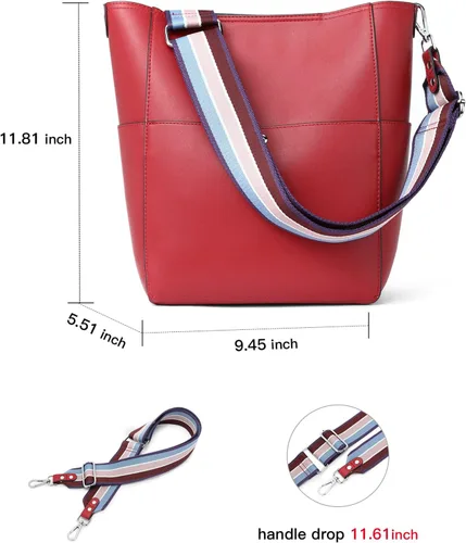 Vista 52 de BROMEN Bolsa Hobo para mujer, diseñada con cuero vegano, de hombro, bandolera