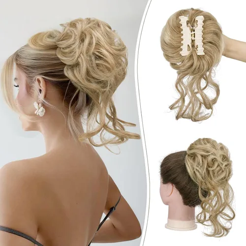 Vista 8 de SOFEIYAN Pinza de Gancho Extension de Cabello con Forma de Moño Desordenado, Cabello Ondulado y Rizado, Pinza de Gancho, Chignon, Cola de Caballo
