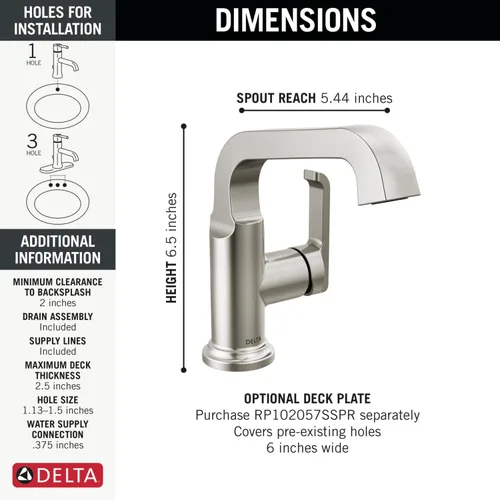 Vista 2 de Delta Faucet Tetra - Grifo de baño de un solo agujero negro mate, grifo de baño de una sola manija, grifo de lavabo de baño, tecnología de sello
