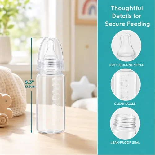 Vista 2 de DOITOOL 15 biberones desechables para bebés de 3.4 fl oz, botellas de plástico para leche para recién nacidos, con escamas de cuello transparente