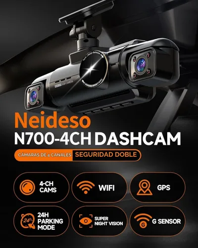 Vista 3 de Neideso Cámara de tablero de visión de 360° de 4 canales frontal y trasera, cámara de tablero 3K para coche