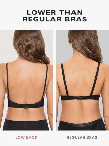 Vista 3 de DOBREVA Women's Backless Bra Low Back Halter Lightly Padded T Shirt Bras Underwire Full Coverage