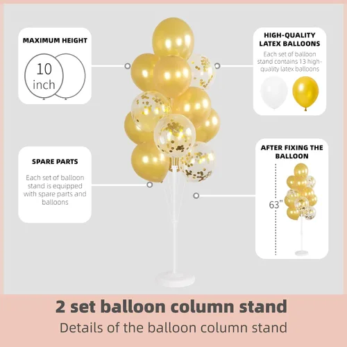 Vista 4 de Kit de columna de globos de 2 piezas con globos de confeti incluidos - Torre de globos con soporte, base y poste, decoración de fondo para boda
