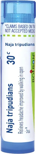 Vista 15 de Boiron Naja Tripudians 1M Md 80 pellets para dolor de cabeza mejorado caminando al aire libre Single-medicine homeopathic pellets for Headaches.