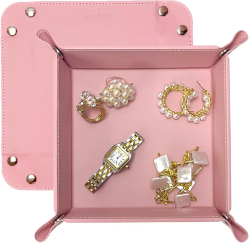 Vista 37 de UnionBasic Bandeja pequeña de valet, bandeja de joyería para anillos, relojes, aretes, organizador de entrada para monedas y llaves, soporte