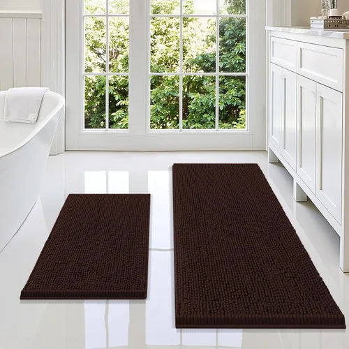 Vista 20 de Juego de alfombras de baño Smiry de 2 piezas, suave alfombra absorbente de chenilla y juego de alfombra en forma de U para inodoro, alfombra de baño