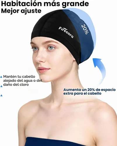 Vista 2 de Gorro de natación de tela Firesara, gorro de baño de alta elasticidad mantiene el cabello limpio y transpirable, se ajusta tanto al cabello largo